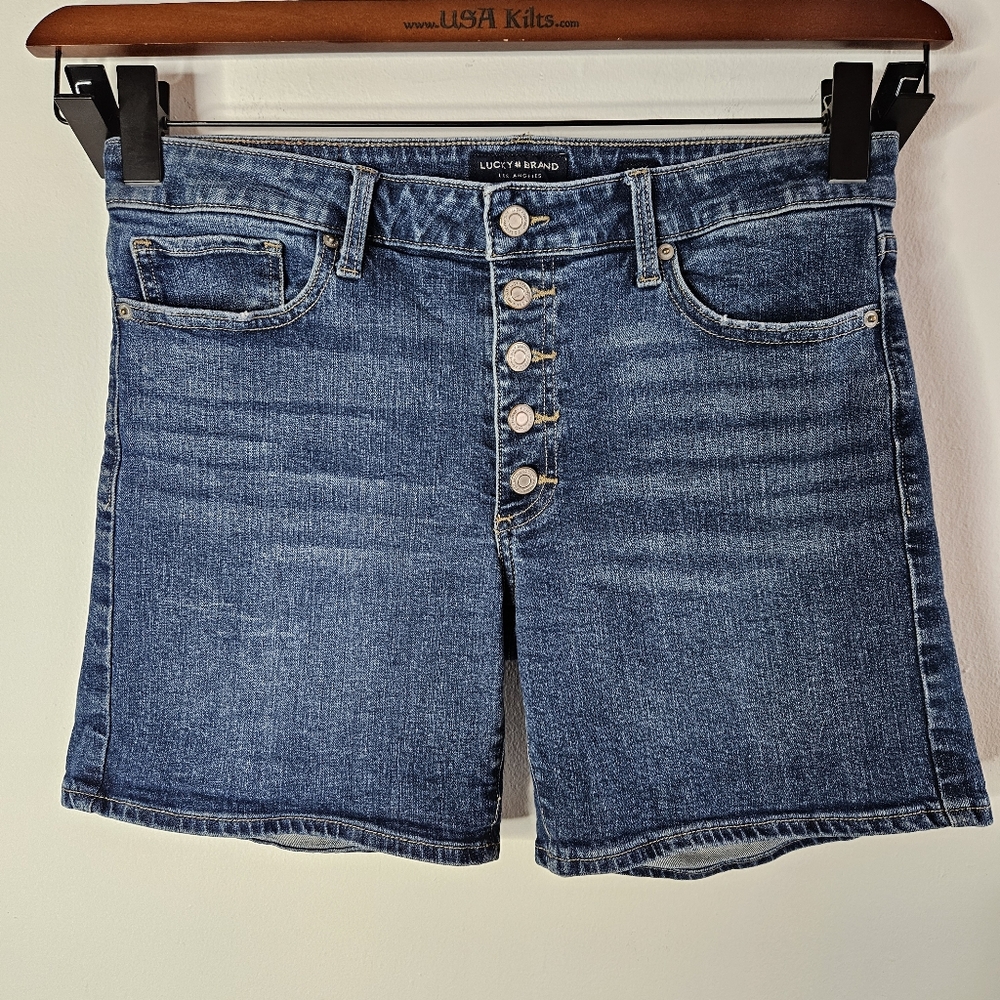 Lucky Brand Women's The Roll Up Button Fly Shorts Medium Wash Cotton Size 10